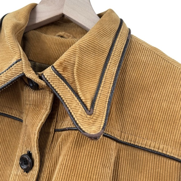 Vintage 70s Women's Trench Coat Corduroy Leather Trim Belted Brown Swing Skirt M - Picture 11 of 15